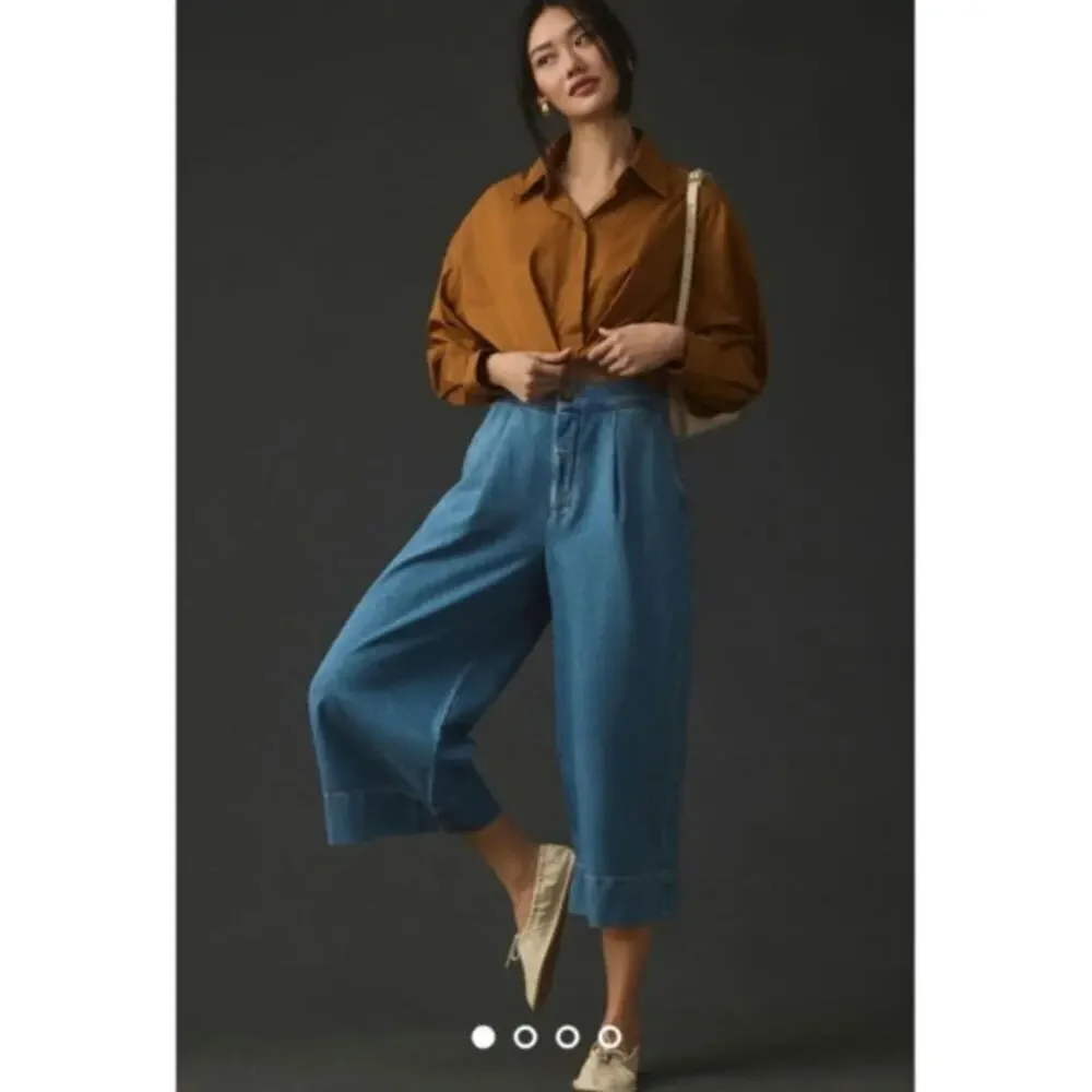 Anthropologie Pilcro High-Rise Pleated Culottes Denim Light Pants‎ Size: 27